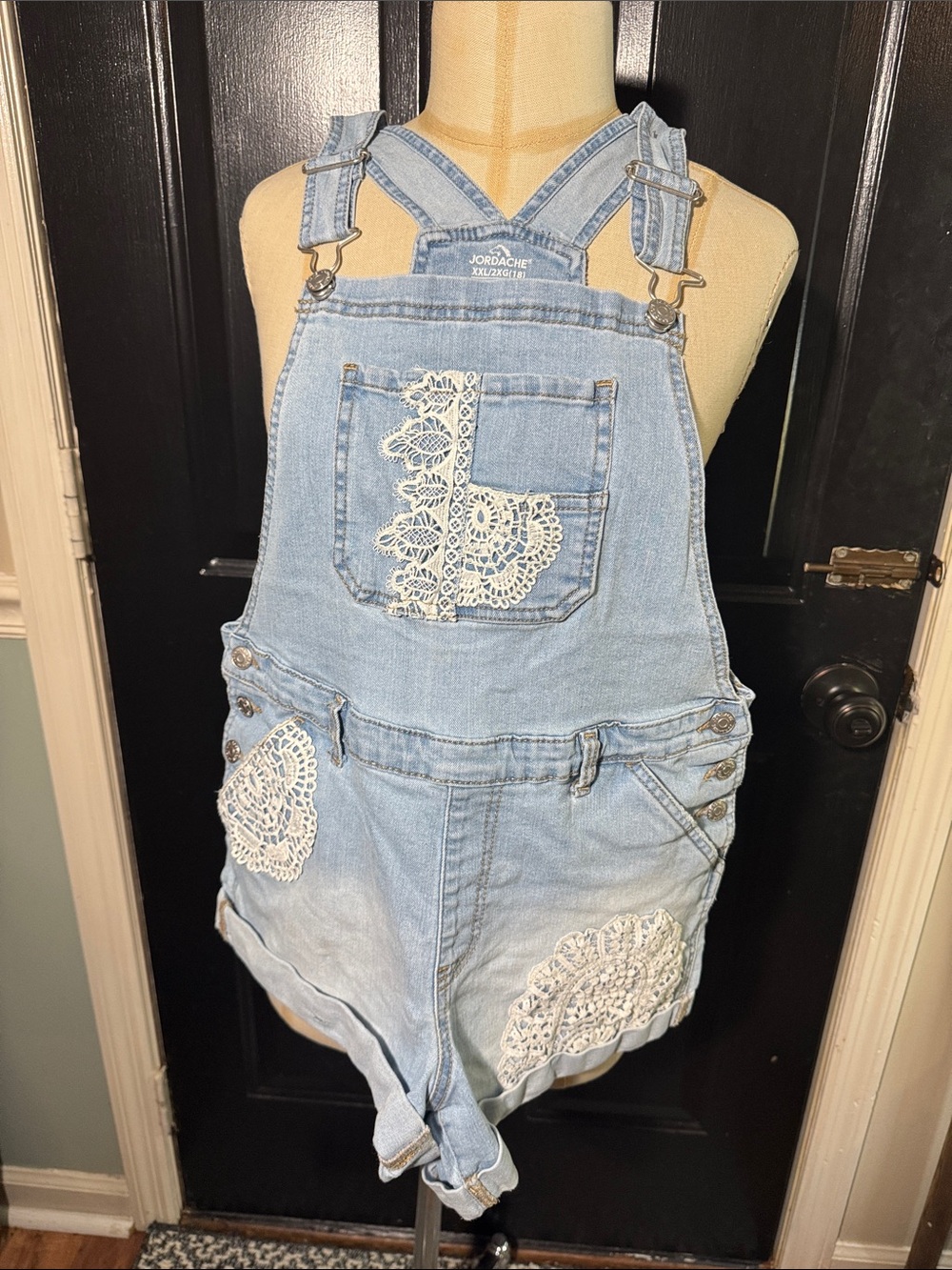 Jordache Light Blue Denim Girls' Shortalls with White Lace